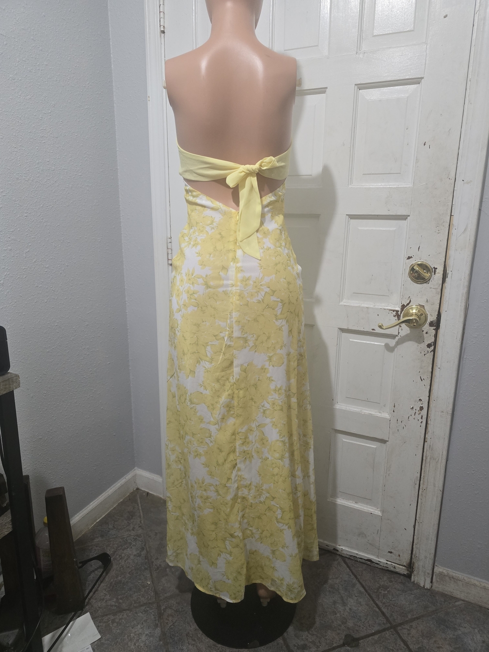 Peppermayo Pale Yellow Floral Strapless Cutout Maxi Dress - Picture 4 of 11